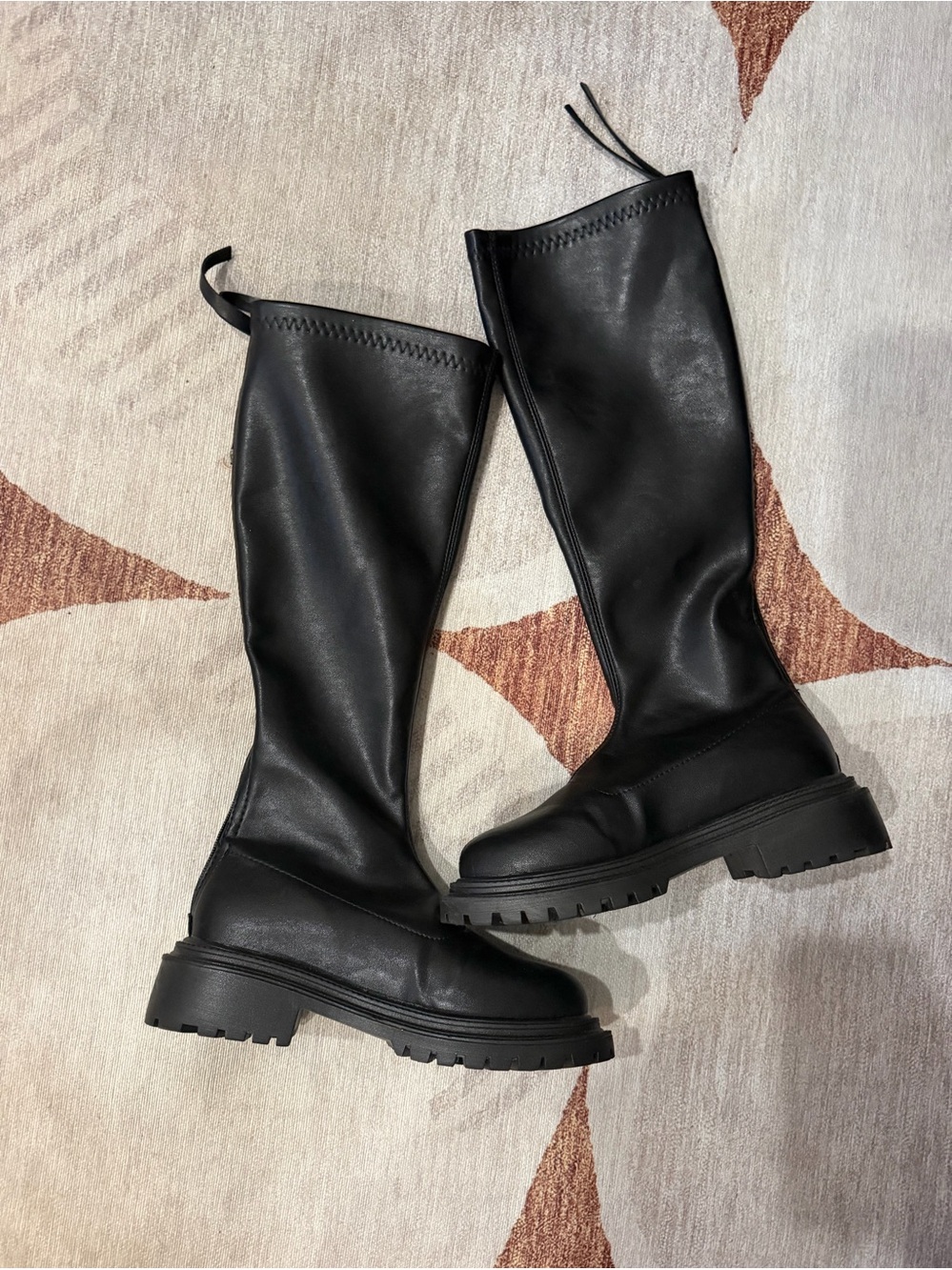 Black Knee-High Lug Sole Women's Boots